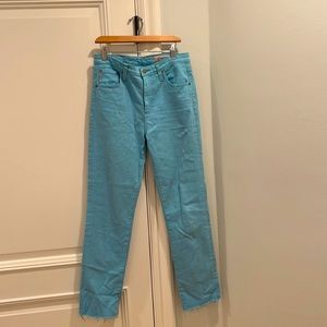 Bright blue AG flare crop jeans
